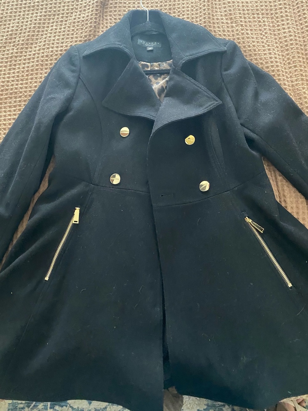 Laundry Black Double-Breasted Women’s Peacoat with Gold Hardware